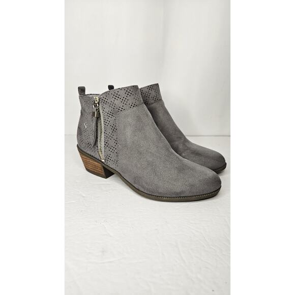 DR. SCHOLL'S Women's Dark Shadow Grey Brianna Perforated Block-Heel Booties SZ 8 - Picture 1 of 10